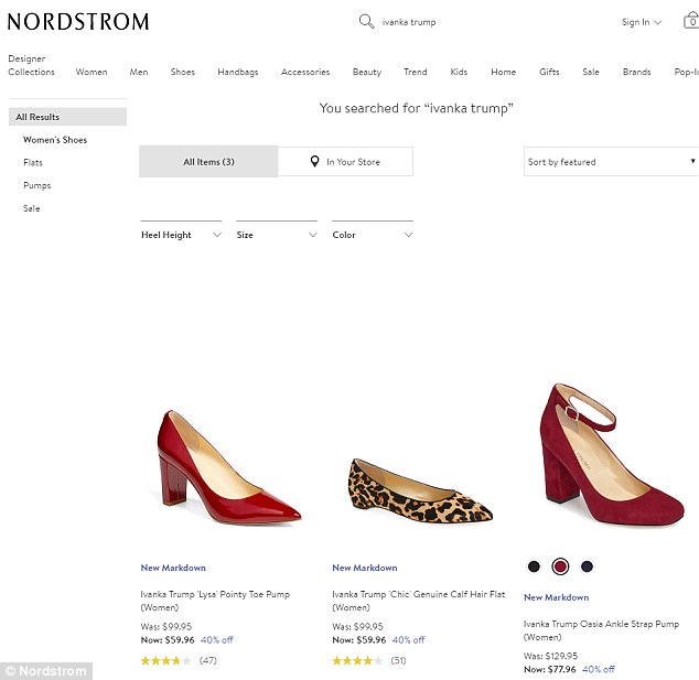 First daughter fire sale: The department store announced on Thursday that it was cutting the brand due to poor sales. The remaining shoes on Nordstrom's website now feature 'new markdown' notices. The site used to feature not only shoes but also clothes and bags