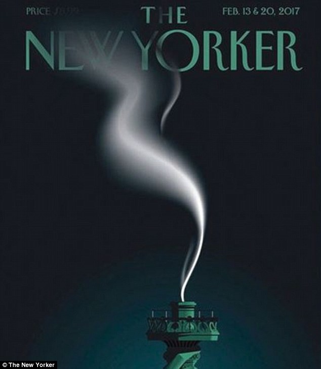 A number of Twitter users compared the cover to the one put out by The New Yorker for its latest issue (above). The bi-weekly publication's cover is far more gentler, showing Lady Liberty's extinguished torch.