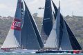From left: Wild Oats battles with Alive and Comanche at the start of the Sydney to Hobart.