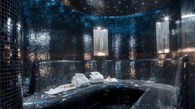 The Hammam is covered in thousands of black tiles with dozens of blue lights to conjure up thoughts of the night sky.