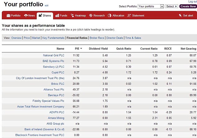 What a performance: Use the tabs to see vital data, broker views, prices, director dealing - and more - for the companies listed in your portfolio.