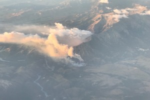The fire shot from a plane en route to Brisbane on Saturday morning.