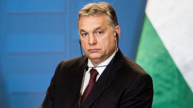 Hungarian PM Viktor Orban looks on during his press conference in Budapest.