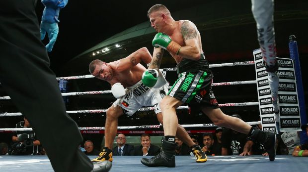Anthony Mundine and Danny Green during their cruiserweight bout at Adelaide Oval on Friday night.