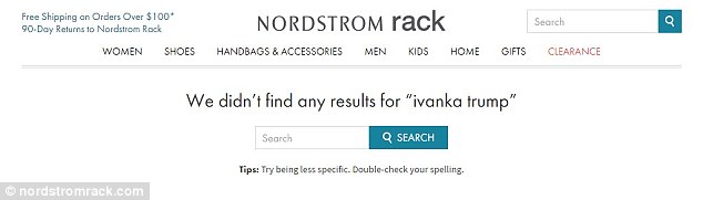 The Nordstrom Rack website didn't list any Ivanka Trump products on its site early Saturday morning