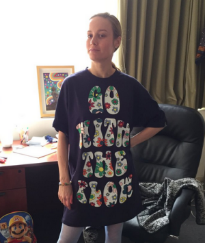 Brie Larson shows Donald Trump how she "dresses like a woman".