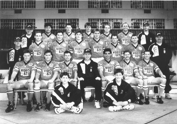 Formula One motor racing driver Mark Webber, (bottom right) a ball boy for the Canberra Raiders in 1991.
