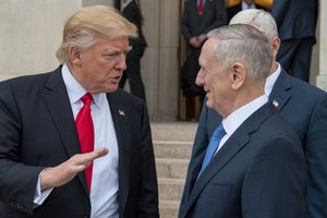 President Donald J. Trump departs from the Pentagon alongside Secretary of Defense James Mattis on Jan. 27, 2017, in Washington, D.C