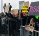 Protesters assemble at John F Kennedy International Airport in New York last week.