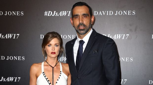 Newlyweds Natalie Croker and DJs ambassador Adam Goodes.