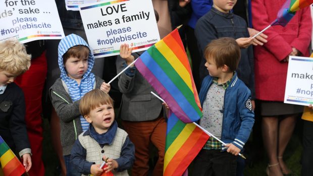 Rainbow Families opposed to a plebiscite on same sex marriage outside Parliament House in Canberra in September 2016.