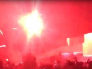 Flare being lit and throw outside Etihad Stadium after the Derby Picture Supplie4d