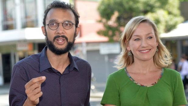 Councillor Jonathan Sri, with Greens deputy leader, Senator Larissa Waters, at the March 2016 council elections, will ...