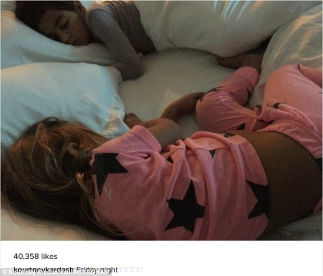 So sweet: Kourtney shared a sweet picture of her son Mason and daughter Penelope napping