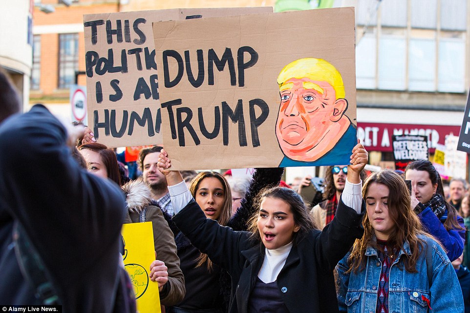 Hundreds of people marched through Bristol City in England to protest President Donald Trump on Saturday