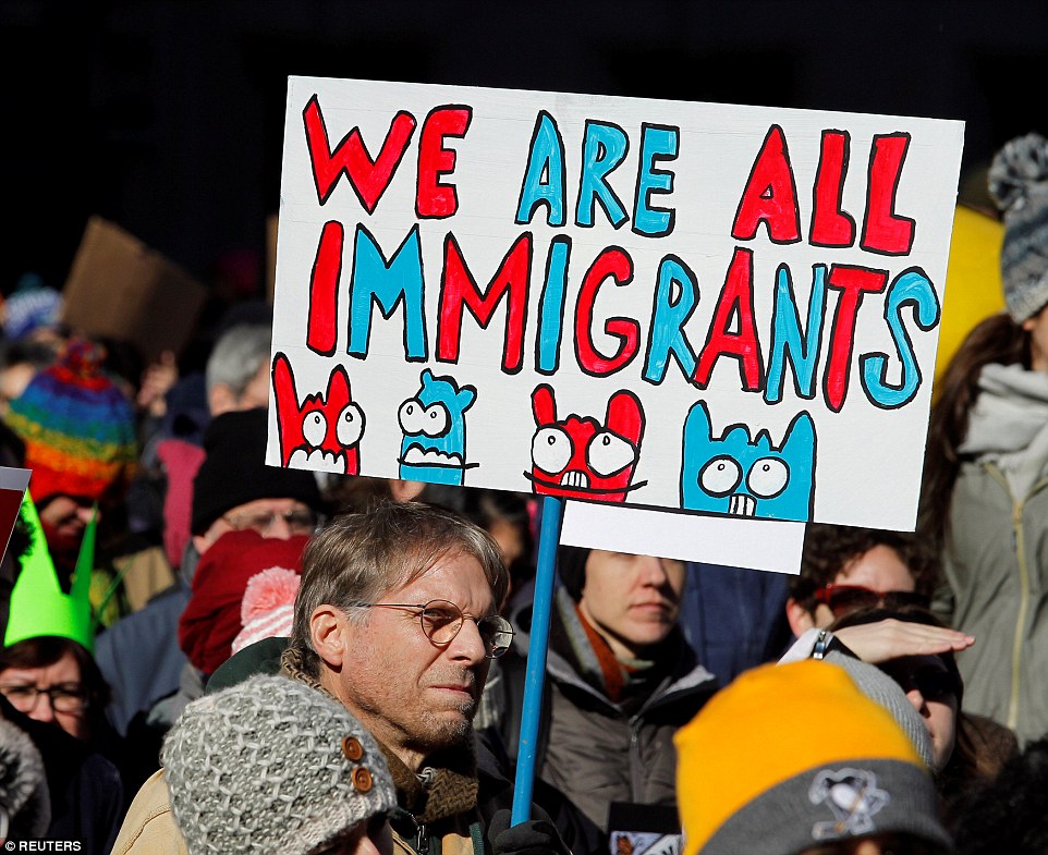 Demonstrators marched through Philadelphia in protest of President Trump's executive actions