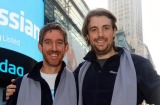 Atlassian co-founders Scott Farquhar and Mike Cannon-Brookes after the company listed on the Nasdaq in December 2015.