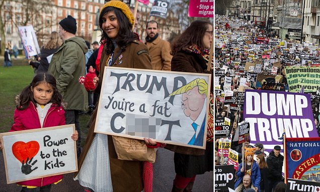 Thousands protest Donald Trump's travel ban in London