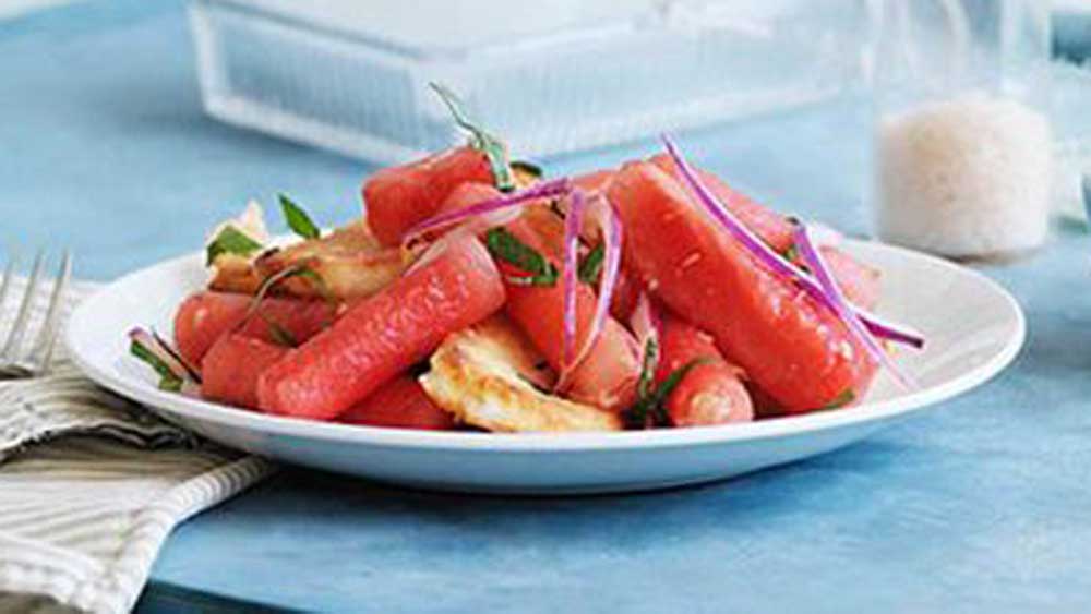 Watermelon haloumi and bread salad