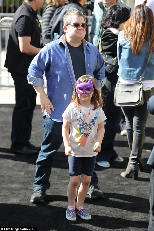 Family time: Patton Oswalt took his daughter Alice to the premiere of The Lego Batman Movie at Westwood's Regency Village Theatre in Westwood on Saturday