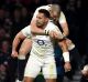 Impact player: Former NRL star Ben Te'o celebrates his try that gave England the momentum to win their opening Six ...