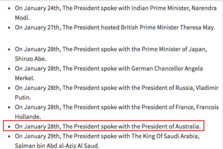 An excerpt of the list of world leaders who have spoken with President Trump about American national security.