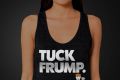 A model wears a 'Tuck Frump' shirt on the organisation's website.