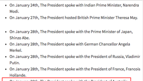 An excerpt of the list of world leaders who have spoken with President Trump about American national security.