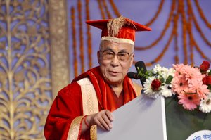 File - His Holiness the Dalai Lama gives a talk on "To develop inner peace is a key to happiness and welbeing," at the Central University of Himachal Pradesh, India, 7 February, 2013.