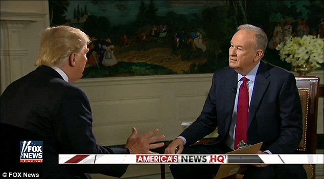 In an interview that will air Sunday, Trump (left) was asked by O'Reilly (right) about Putin's human rights record. 'Well, you think our country is so innocent?' the president replied