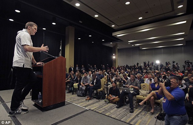 Center stage: Brady on Thursday chat with the media about the upcoming contest