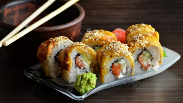 Sushi rolls with ginger and soy sauce. iStock