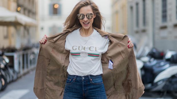 German model and blogger Alexandra Lapp rocks the Gucci T-shirt.