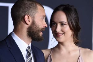 Jamie Dornan, left, and Dakota Johnson arrive at the Los Angeles premiere of Fifty Shades Darker.