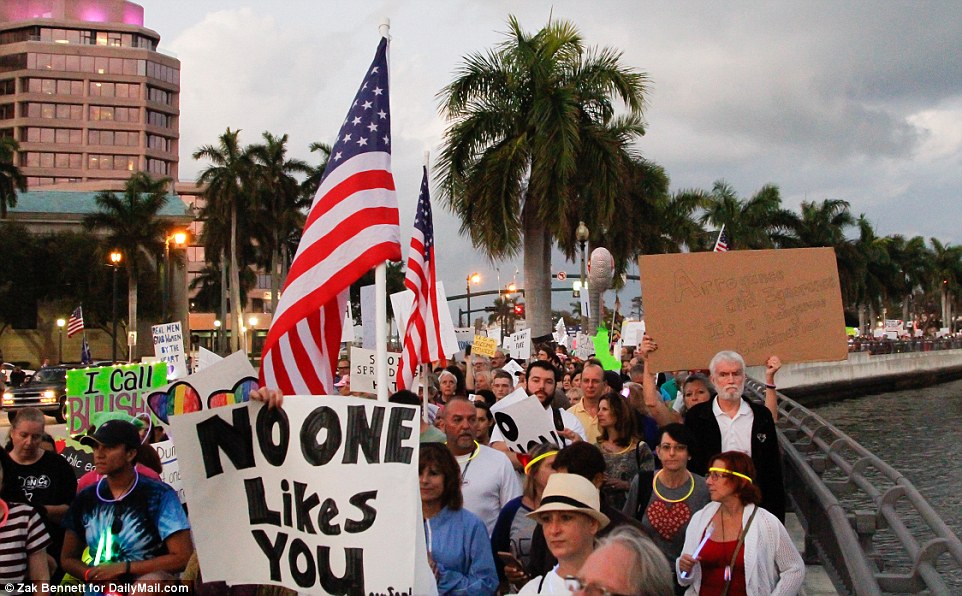 This marks the third week of anti-Trump protests since he was elected. Protesters took to the streets of West Palm Beach, Florida, as President  Trump attended the American Red Cross gala on Saturday night