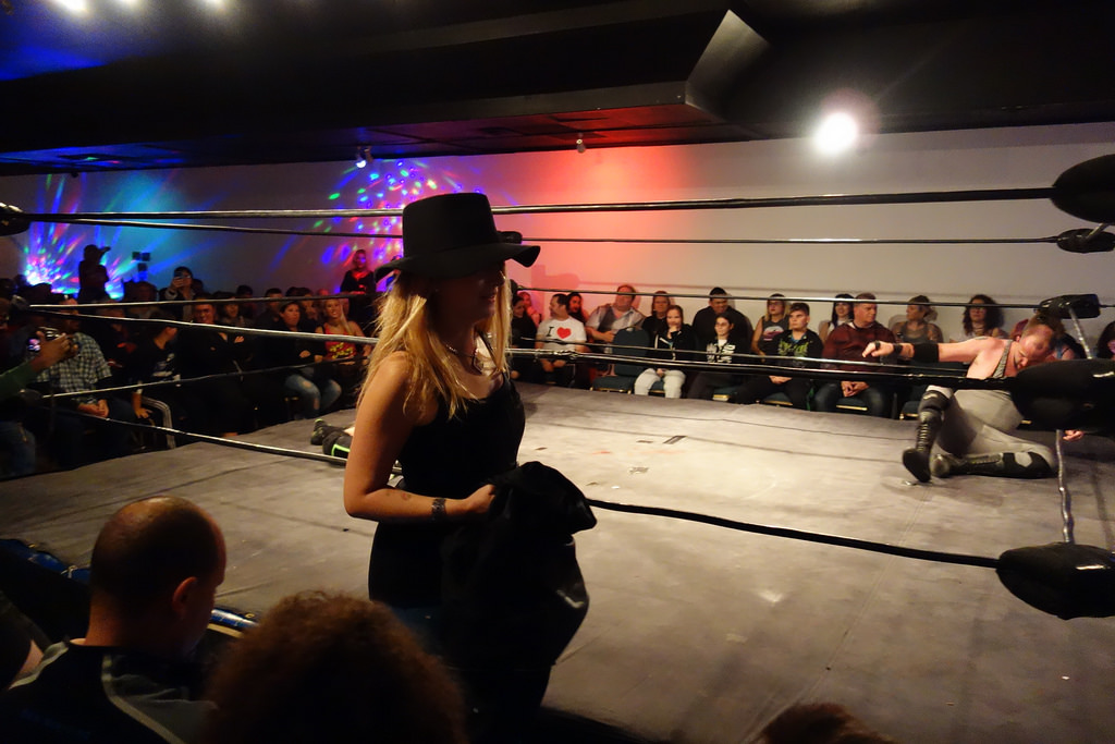 Raym the Minxi with wrestler's costume at Hogtown Wrestling event in Toronto