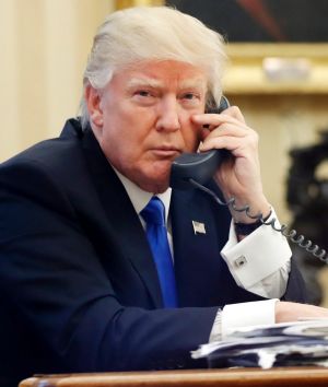 US President Donald Trump speaks with Prime Minister Malcolm Turnbull from the Oval Office of the White House.