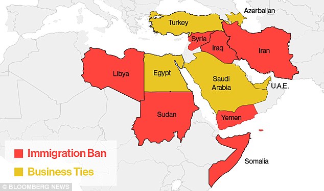 Pictured: The seven countries that were previously banned in Trump's executive order. These travelers can now enter the United States again 