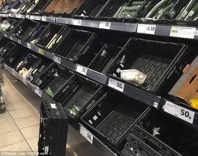 There were empty containers in a Sainsbury's store in Chelmsford, Essex, following the shortage