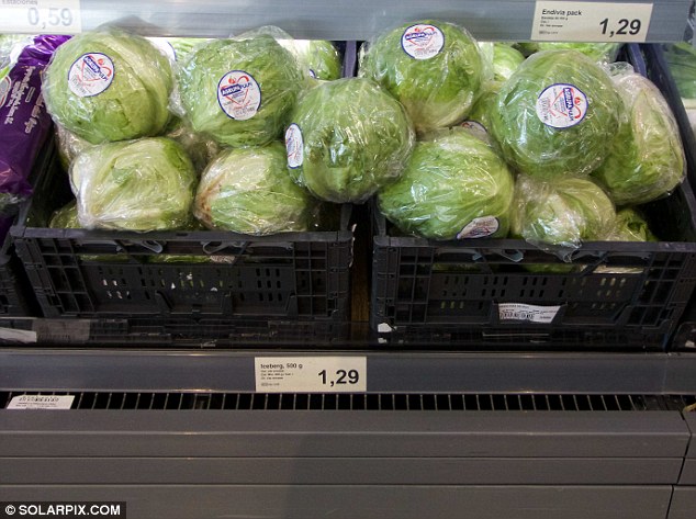 Pictured are iceberg lettuces on sale at an Aldi supermarket in Mijas, Malaga 