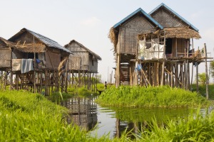 The stilt houses at Inle Lake, Myanmar.