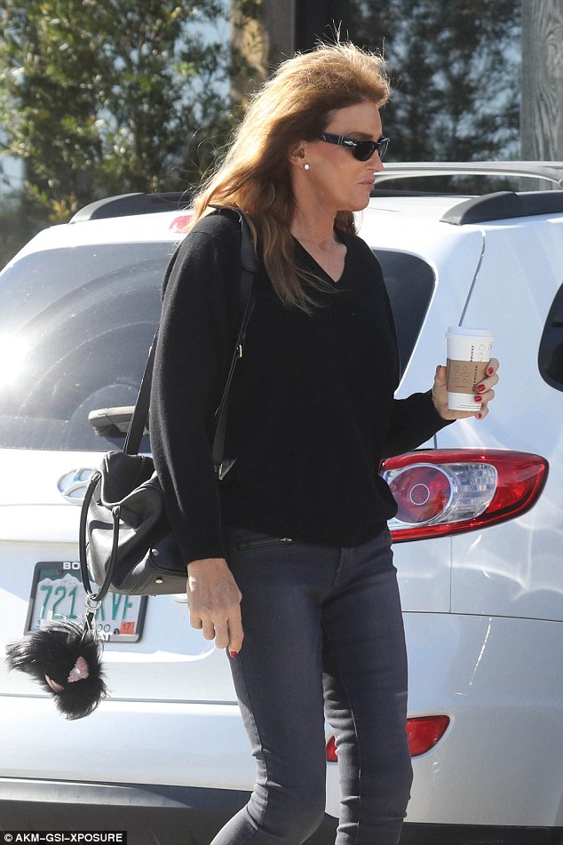 Outing: Caitlyn was dressed down for her outing in jeans and a sweater, but as always looked polished with perfectly applied make-up