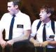 Phyre Hawkins as Mrs. Brown, Ryan Bondy as Elder Price and AJ Holmes as Elder Cunningham in The Book of Mormon at ...