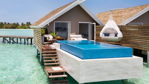 A water villa with pool.