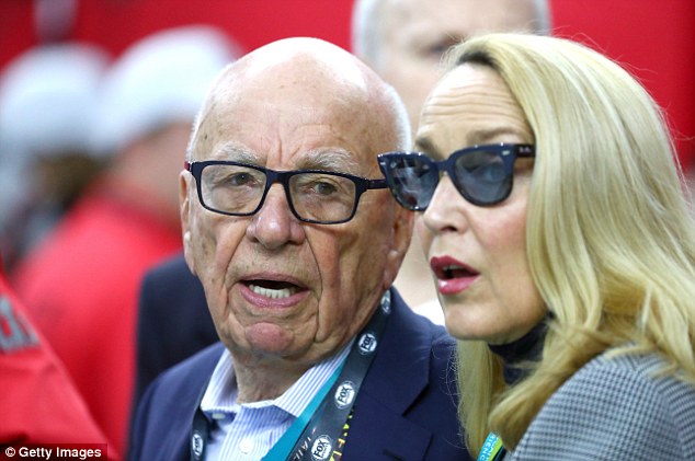 Rupert Murdoch (left) was spotted among the crowd at Houston's NRG Stadium prior to Super Bowl 51 between the Atlanta Falcons and the New England Patriots