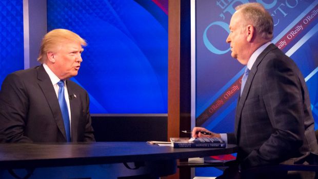 Donald Trump, then Republican presidential candidate, is interviewed by Bill O'Reilly in a file picture.