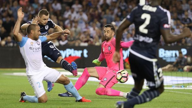 Manny Muscat of Melbourne City scores an own goal to had a 2-1 win to Victory.