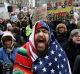 Demonstrators during a rally against US President Donald Trump's order that restricts travel to the United States.