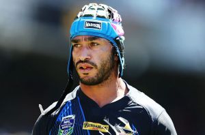 AUCKLAND, NEW ZEALAND - FEBRUARY 04: Johnathan Thurston of the Cowboys looks on during the 2017 Auckland Nines match ...