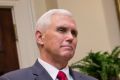 Vice President Mike Pence, left, and White House Chief of Staff Reince Priebus listens as President Donald Trump speaks.